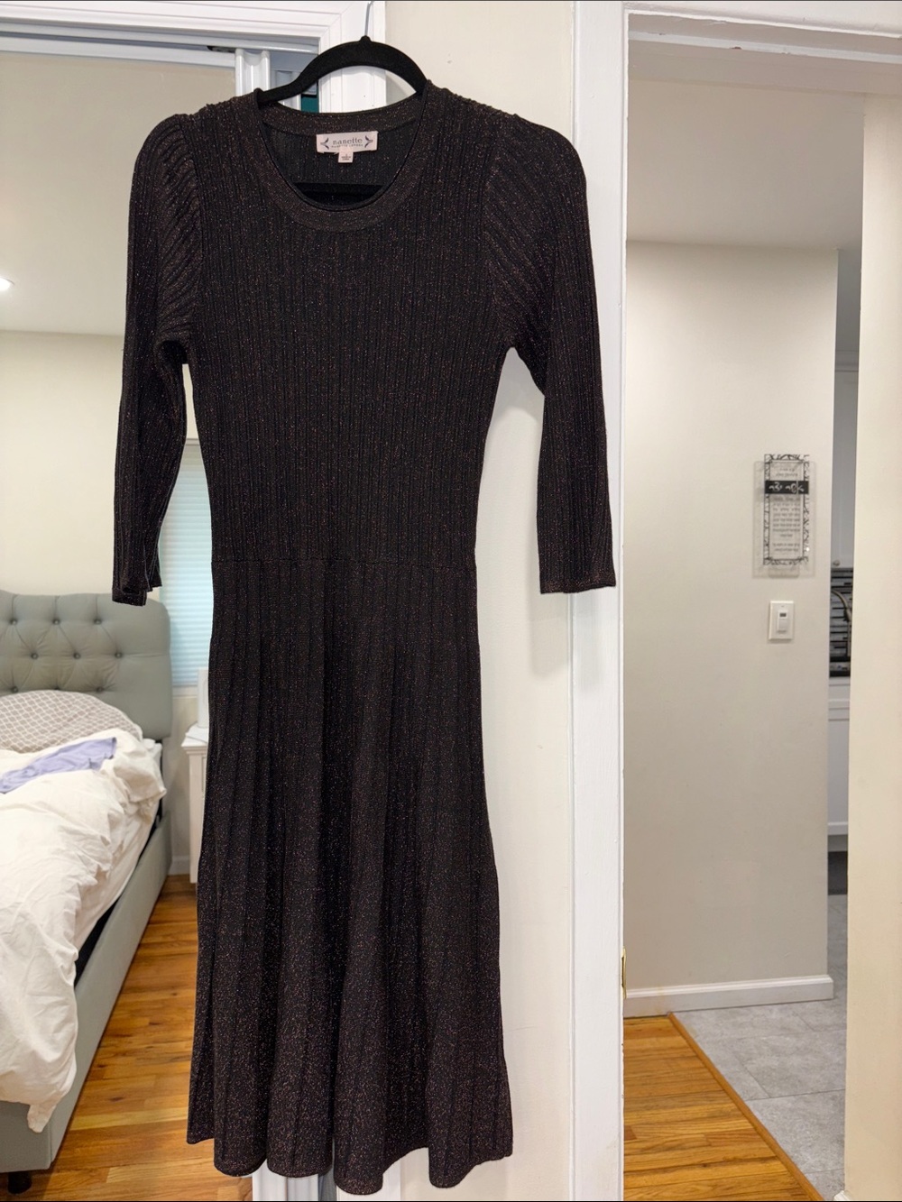 Shimmery Black Ribbed Knit Dress